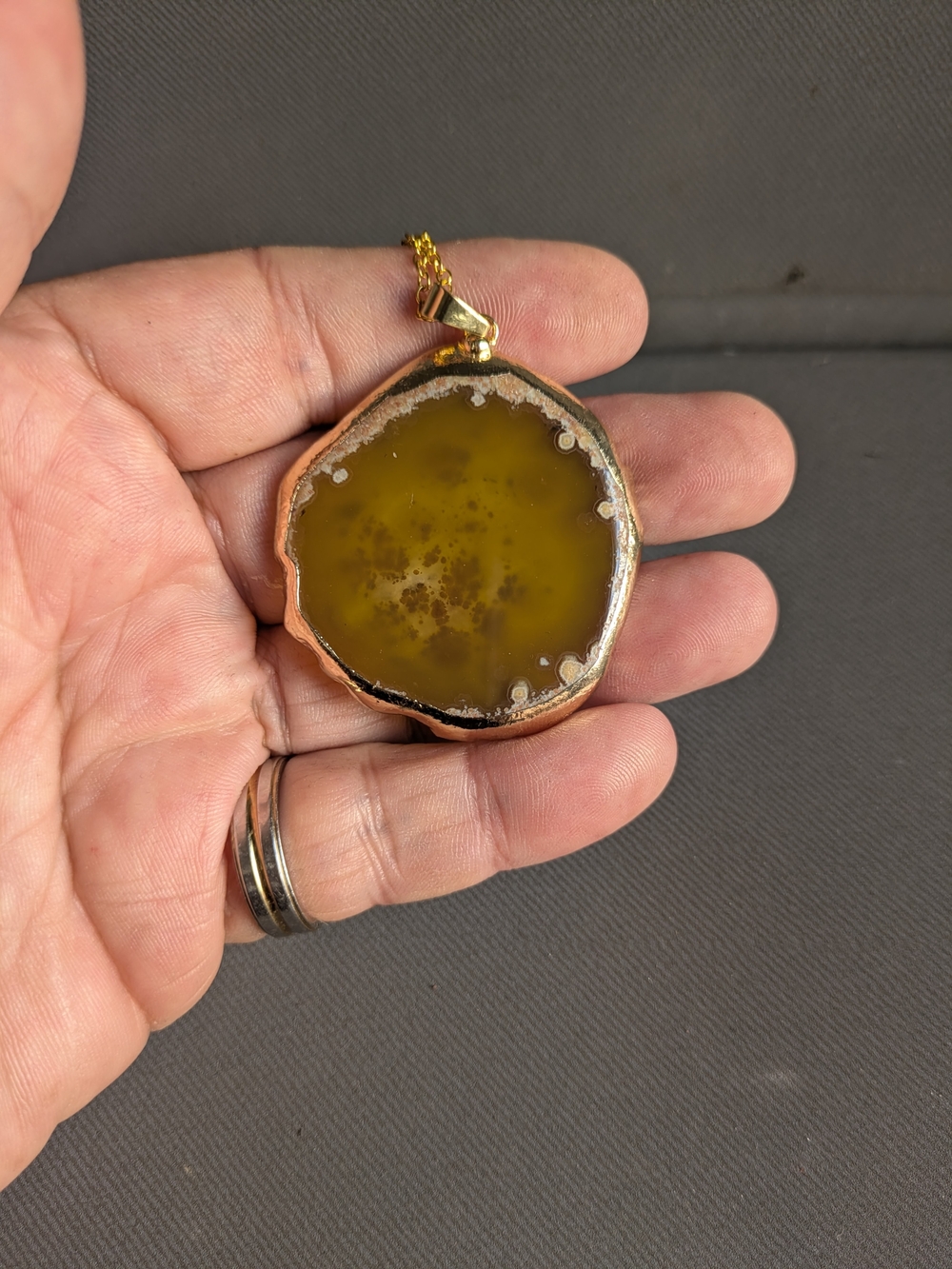 Handcrafted Olive Green Agate Pendant Necklace